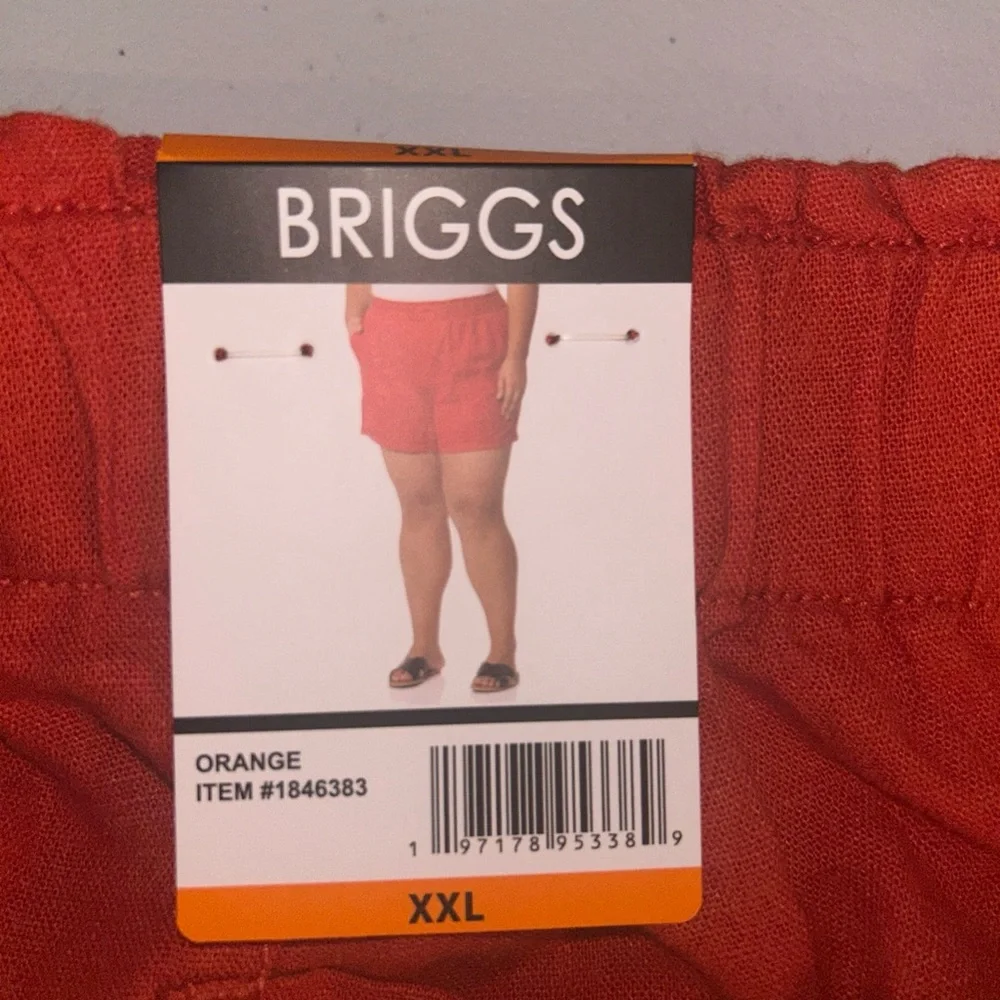 Briggs‎ NWT Women's Elastic Waistband LINEN Shorts In Orange, XXL Style 1846383